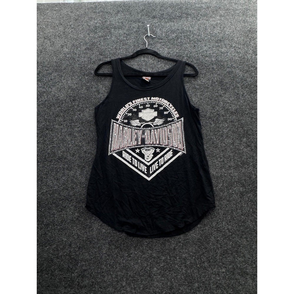 Harley Davidson Womens Rhinestone Graphic Tank Top Black HT4463BLK Size M